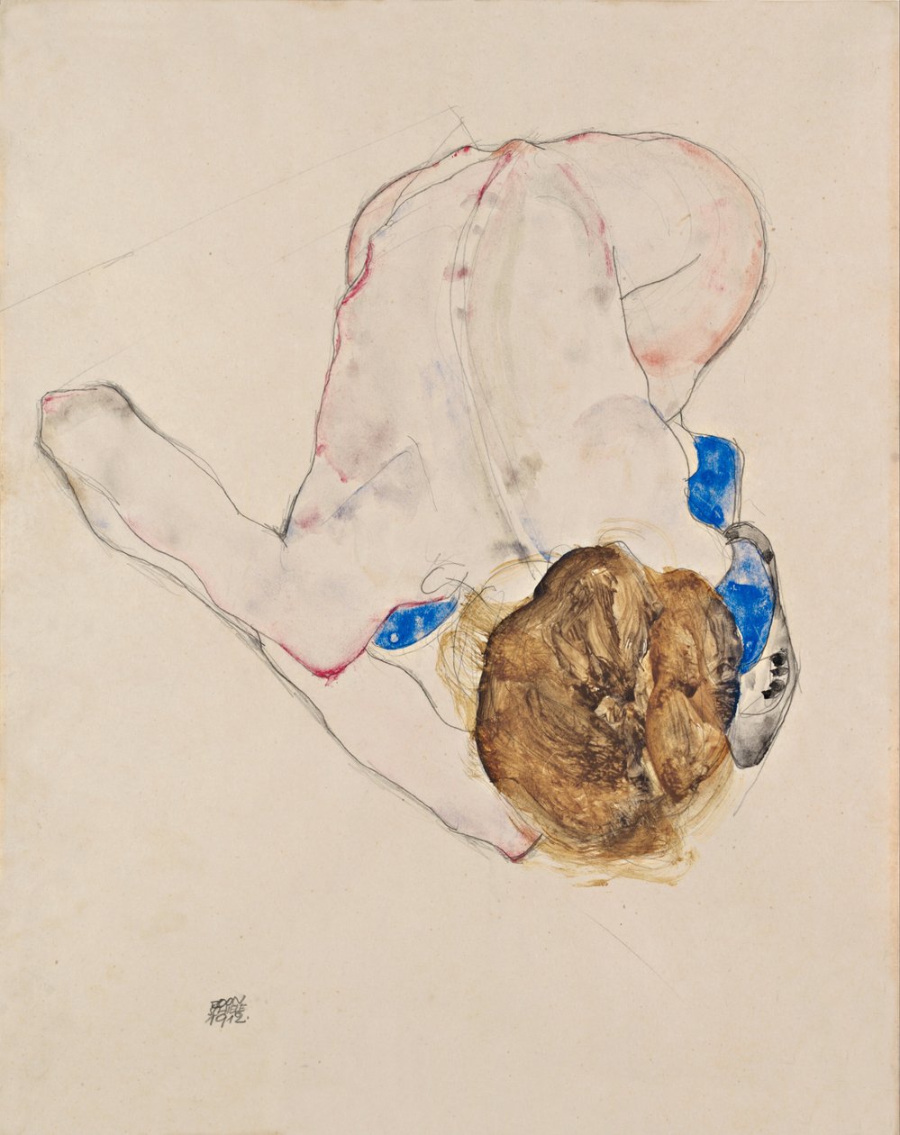 Alaston sininen sukat, taivutus eteenpäin tekijältä Egon Schiele