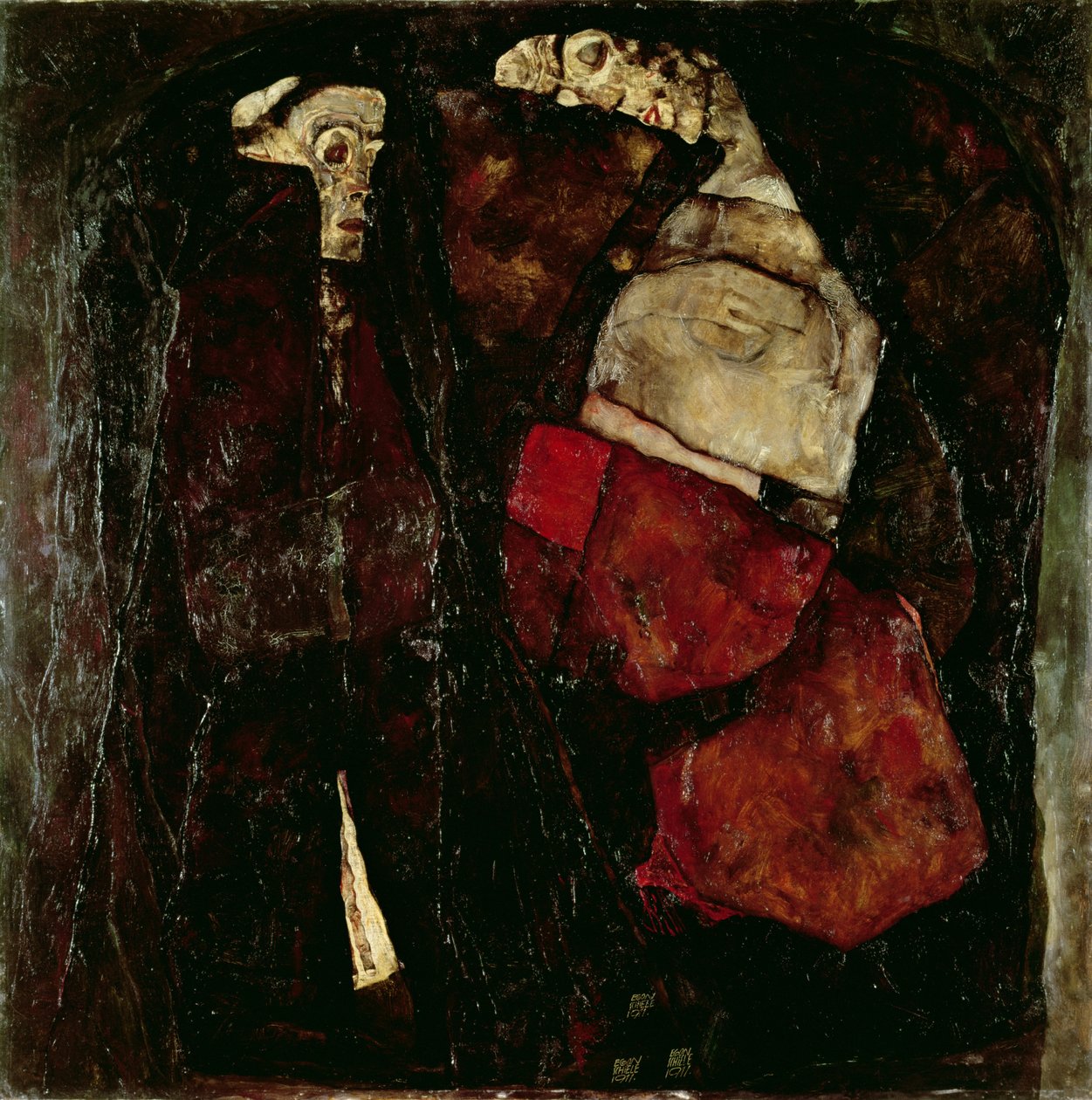 Raskaana oleva nainen ja kuolema, 1911 tekijältä Egon Schiele