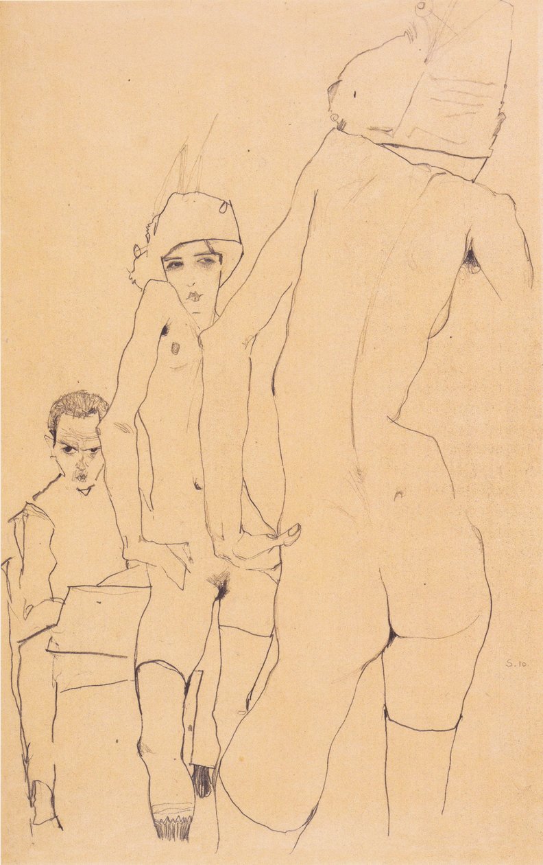 Schiele alaston malli peilin edessä tekijältä Egon Schiele
