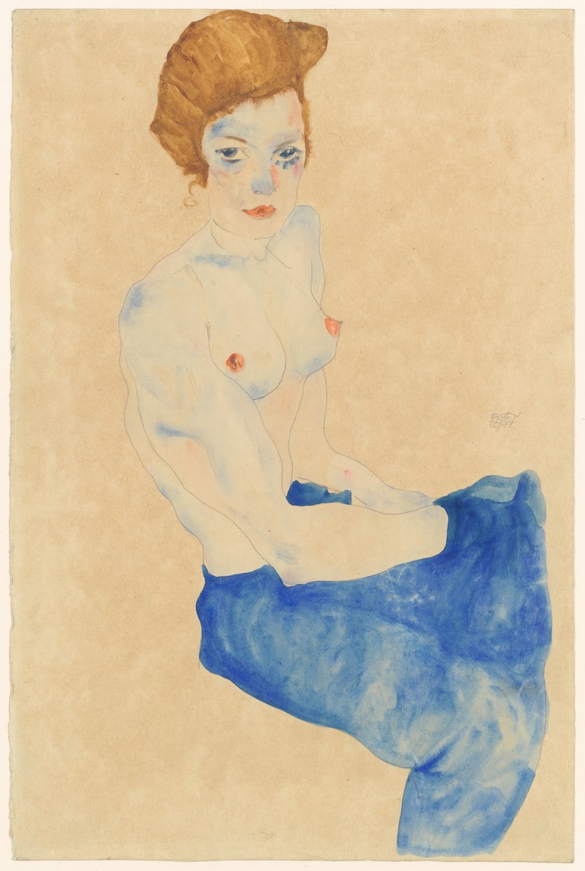 Istuva sininen nude tekijältä Egon Schiele