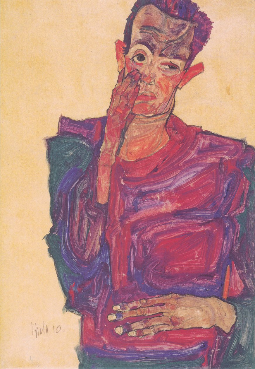 Selbstbildnis mit herabgezogenem Augenlid tekijältä Egon Schiele