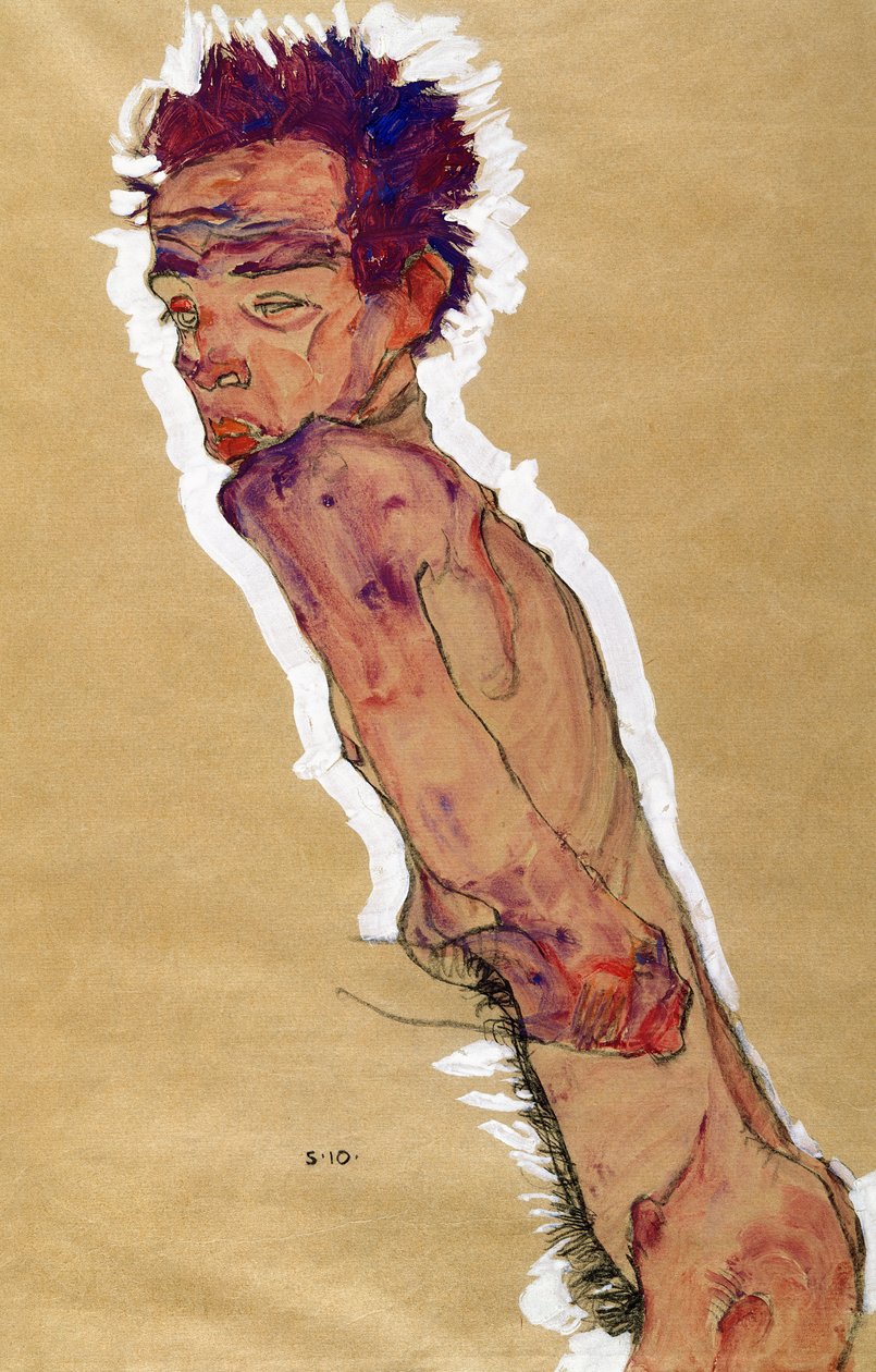 Omakuva alastonkuva, 1910 tekijältä Egon Schiele