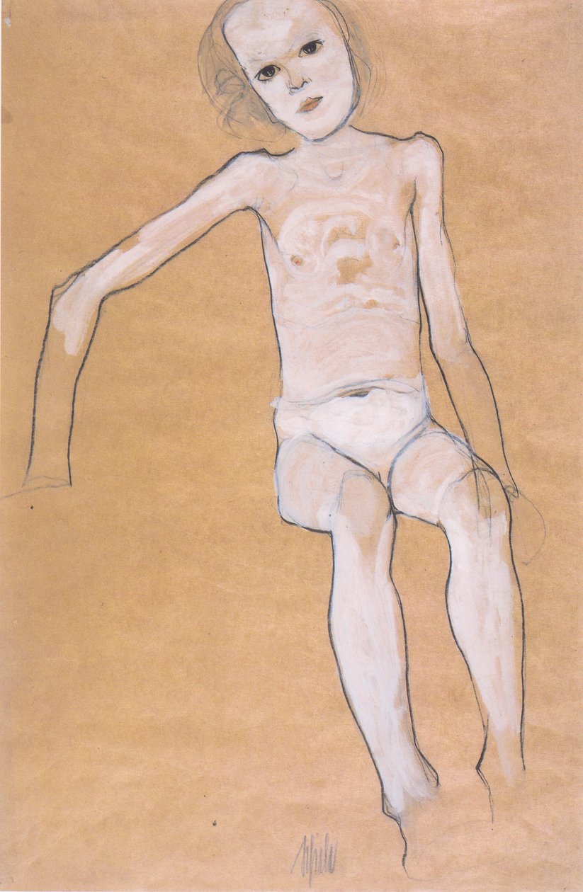 Istuva tyttö alasti tekijältä Egon Schiele