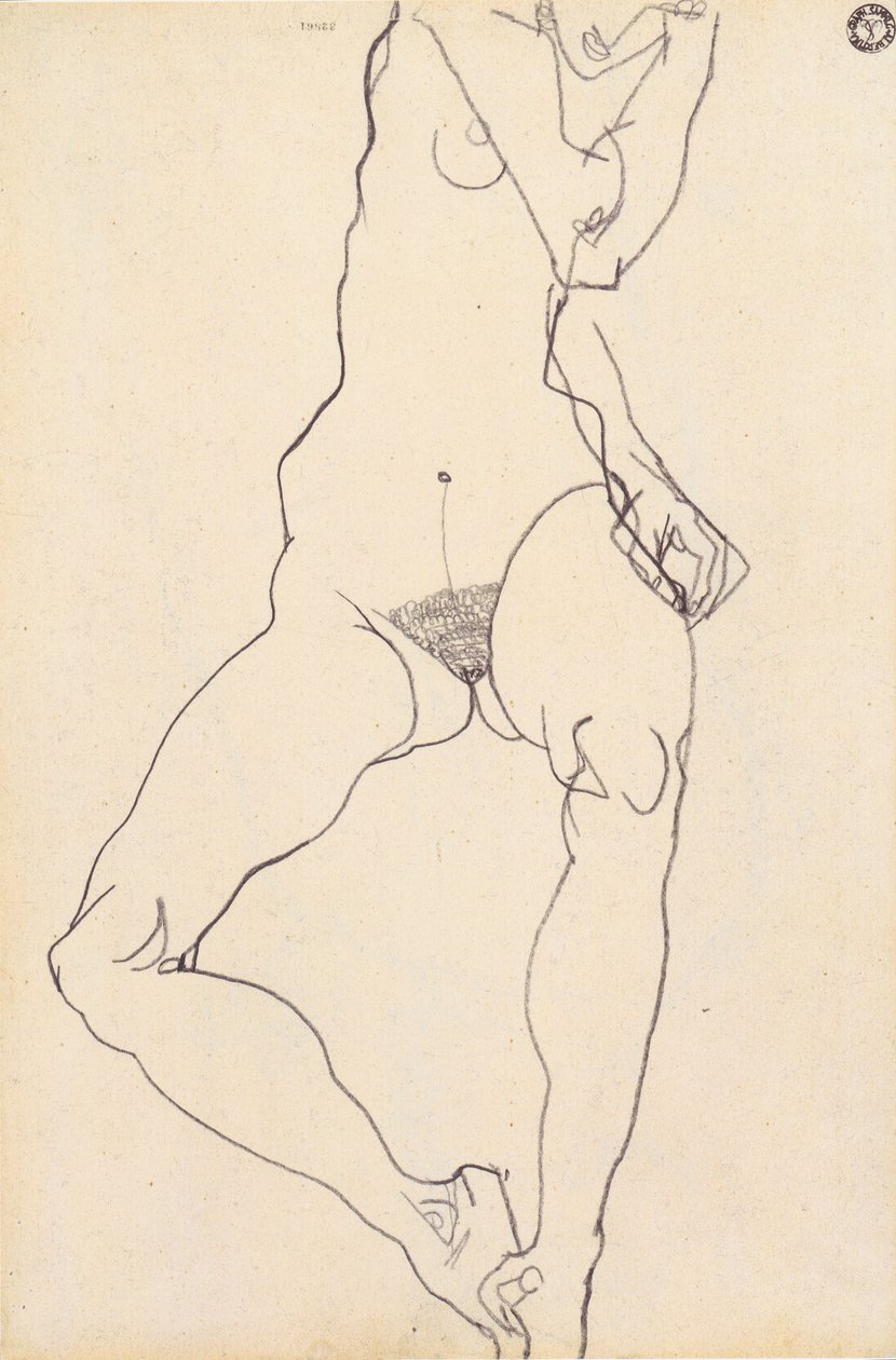 Istuva nainen alaston tekijältä Egon Schiele