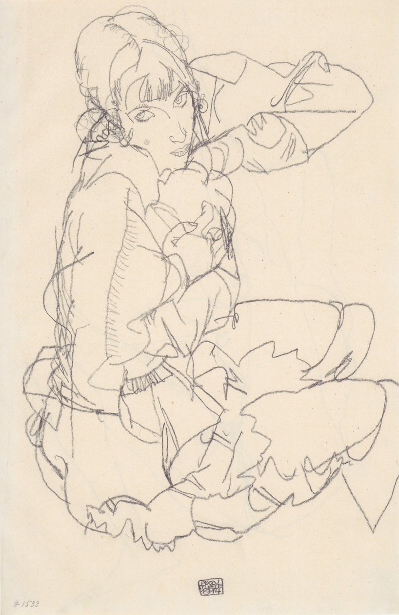 Istuva tyttö tekijältä Egon Schiele