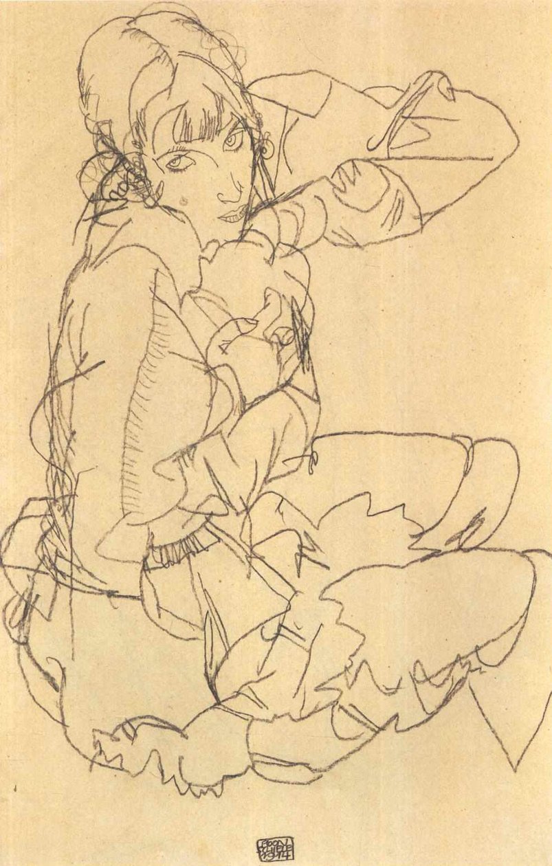 Sitzendes Mädchen tekijältä Egon Schiele