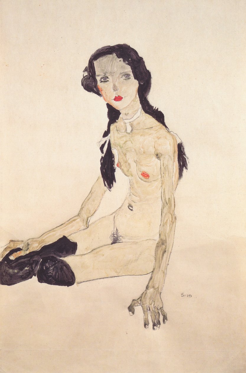 Istuva tyttö poninhäntä tekijältä Egon Schiele