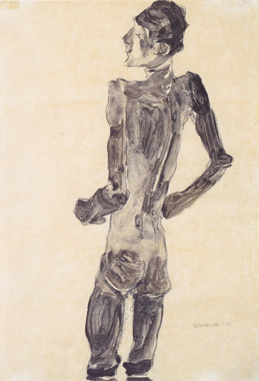 Seisova mies selällään alasti tekijältä Egon Schiele