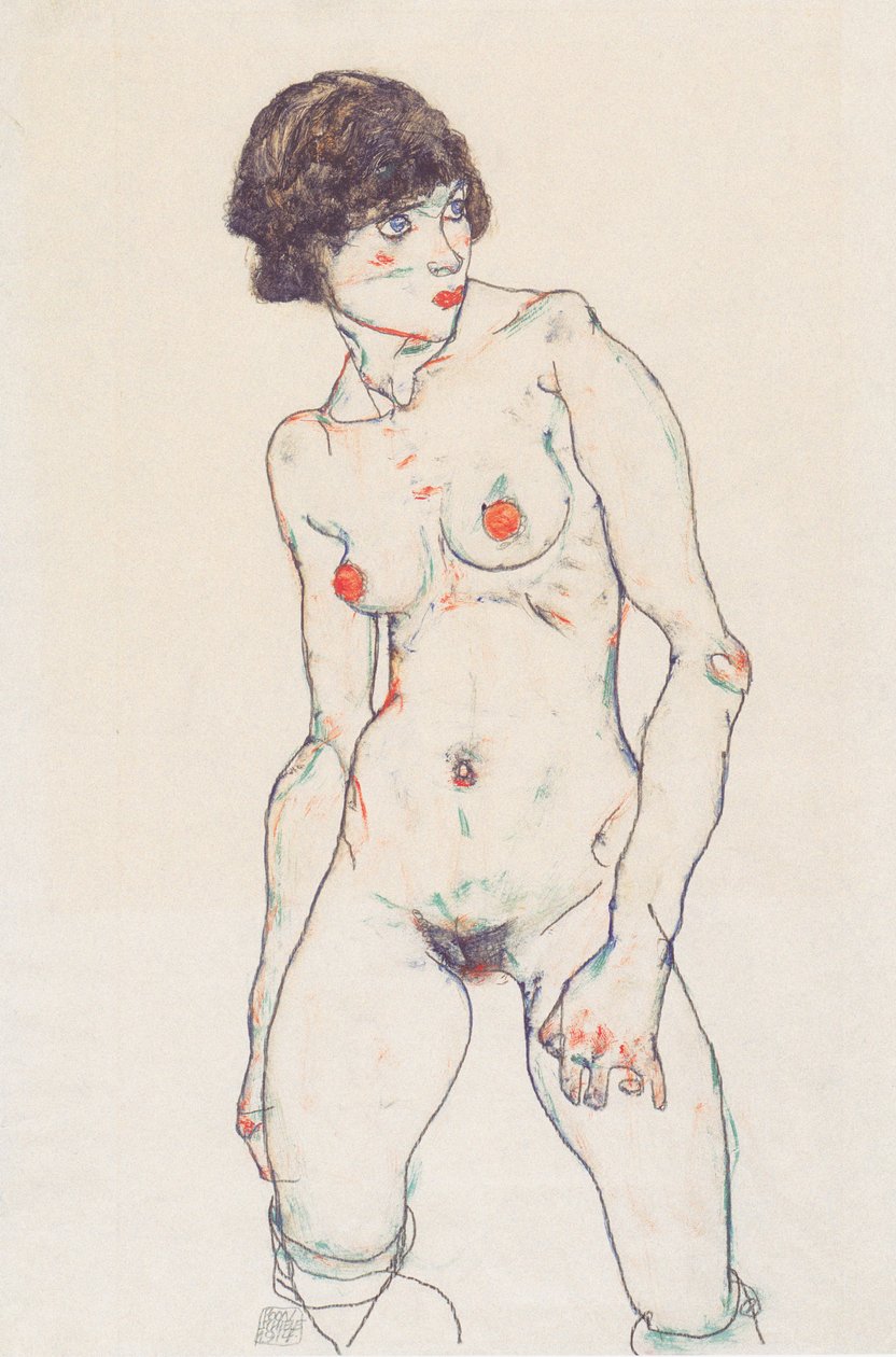 Seisova nainen alasti sukat tekijältä Egon Schiele