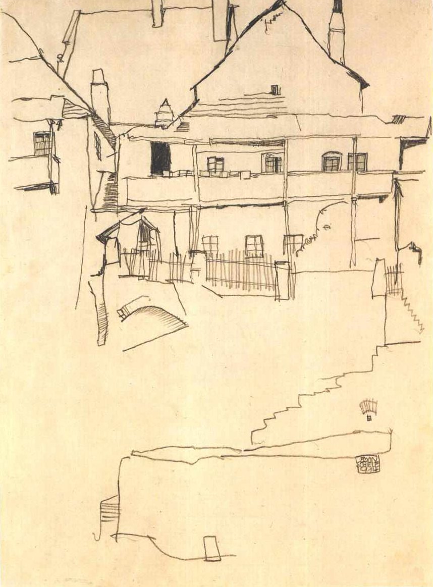 Studie zum Bild Haus mit Schindeldach tekijältä Egon Schiele
