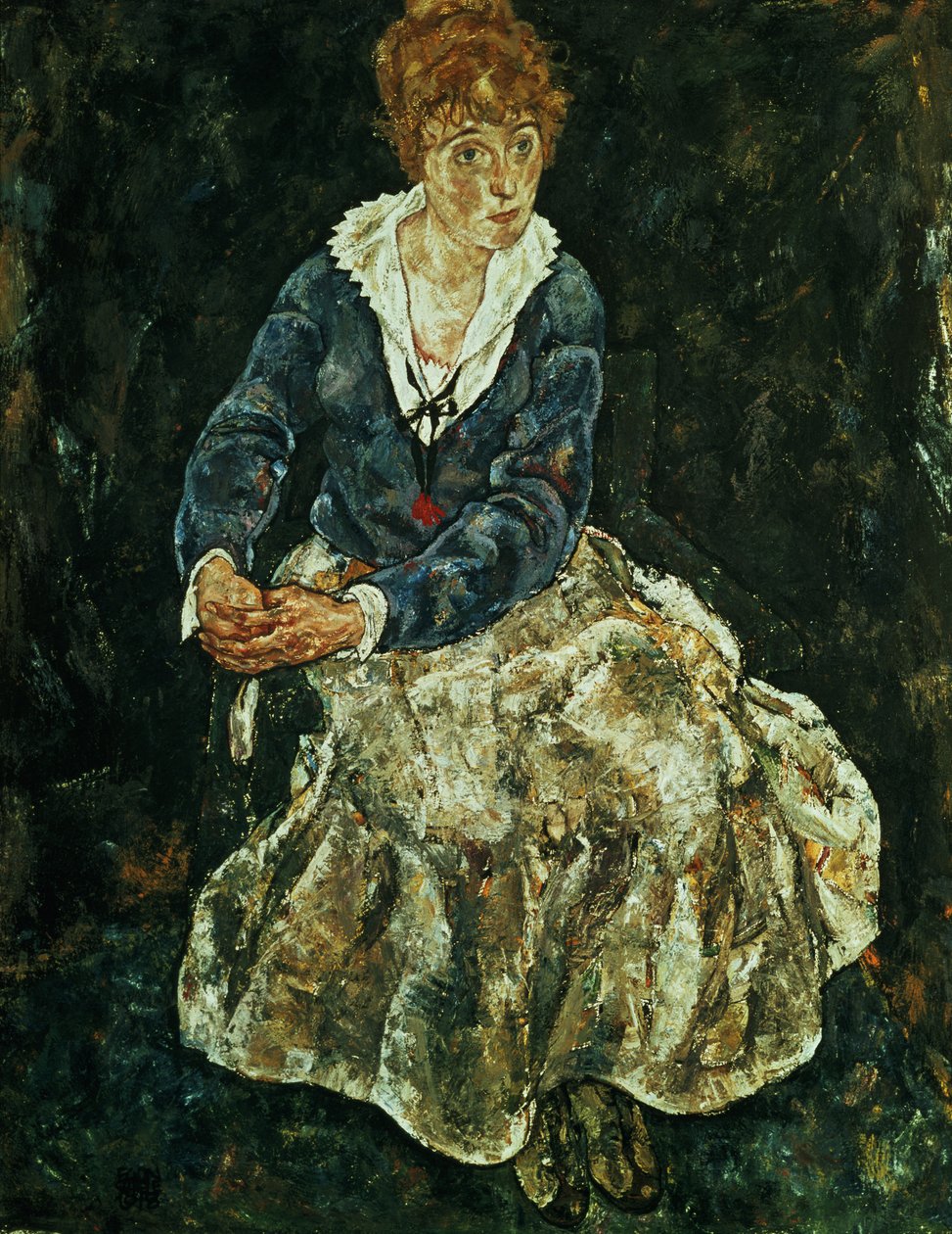 Taiteilijan vaimo istumassa, noin 1912 tekijältä Egon Schiele
