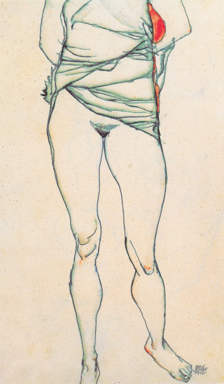 Weiblicher Torso mit hochgezogenem Hemdn tekijältä Egon Schiele