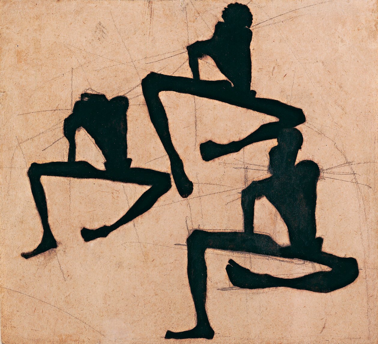 Sävellys kolmen alaston miehen kanssa - Sävellys kolmella miesalastolla - Egon Schiele (1890-1918), muste paperille tekijältä Egon Schiele