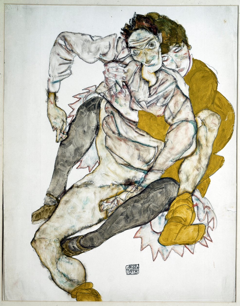 Pari istuu. Piirustus Egon Schiele tekijältä Egon Schiele