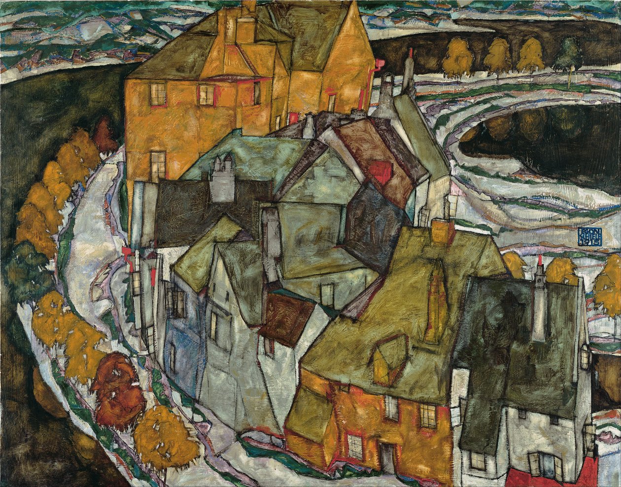 Häuserbogen II (”Inselstadt”) tekijältä Egon Schiele