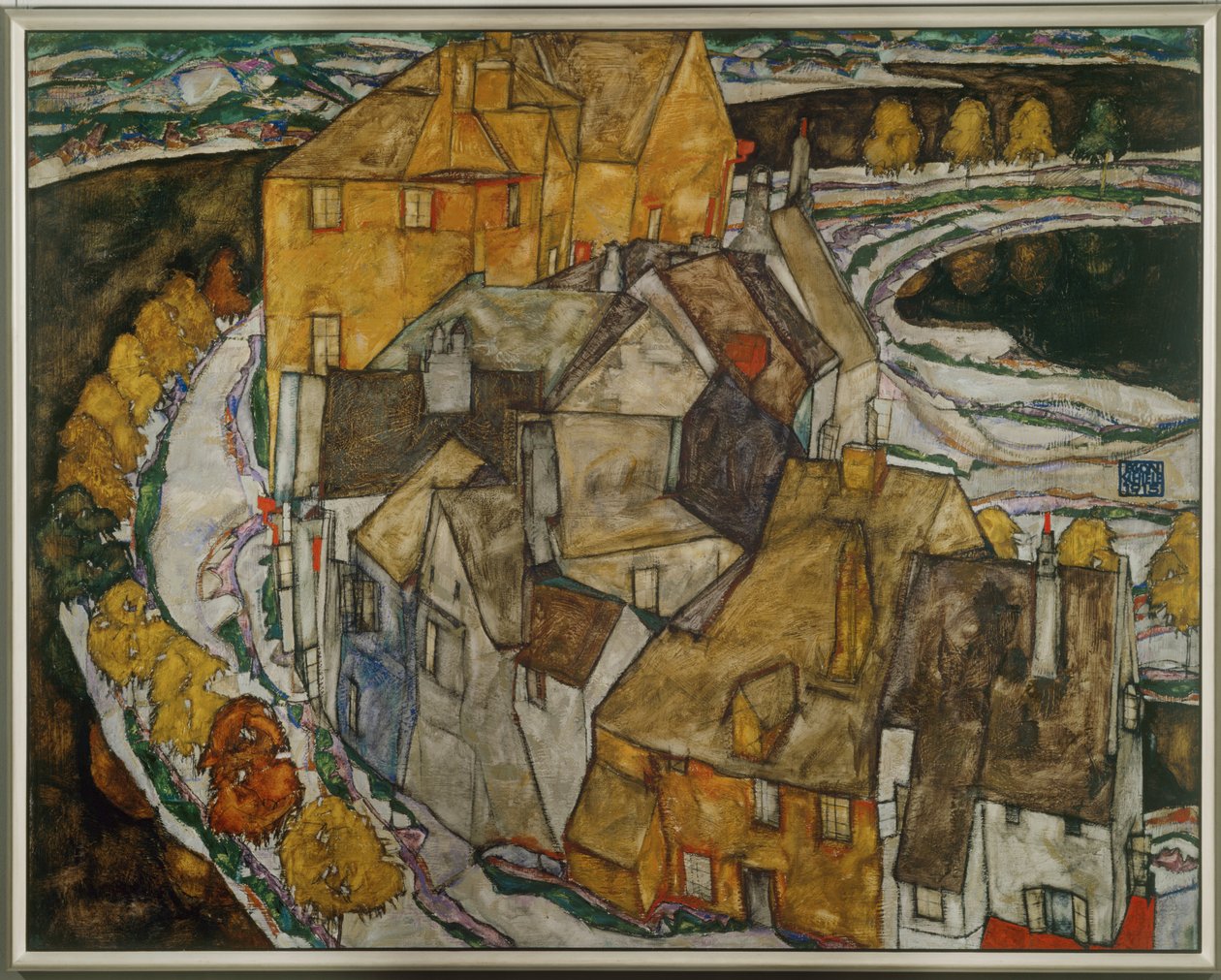 Talojen kaari II ... (öljy kankaalle) tekijältä Egon Schiele