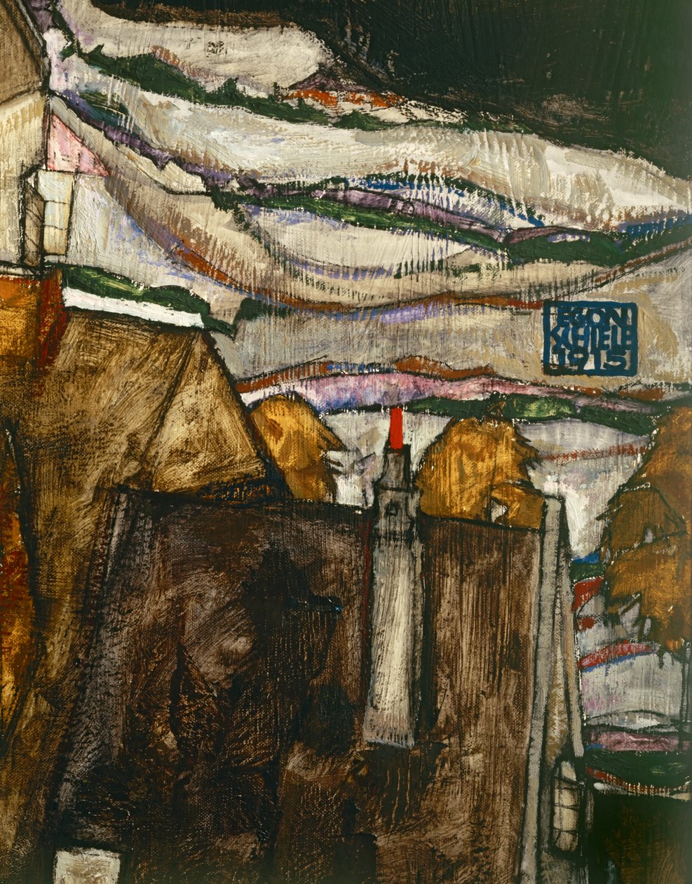 Talojen kaari II ... (öljy kankaalle) tekijältä Egon Schiele