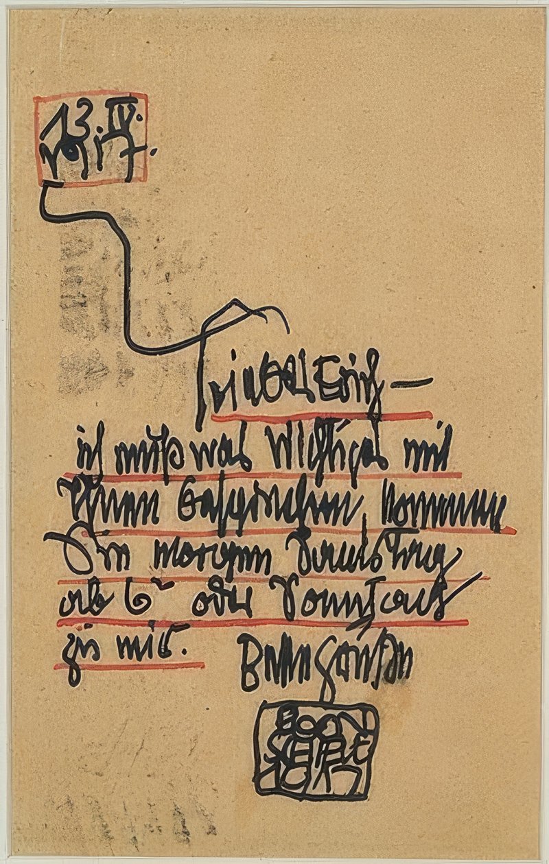 Henkilökohtainen postikortti Erich Ledererille. 1917 tekijältä Egon Schiele