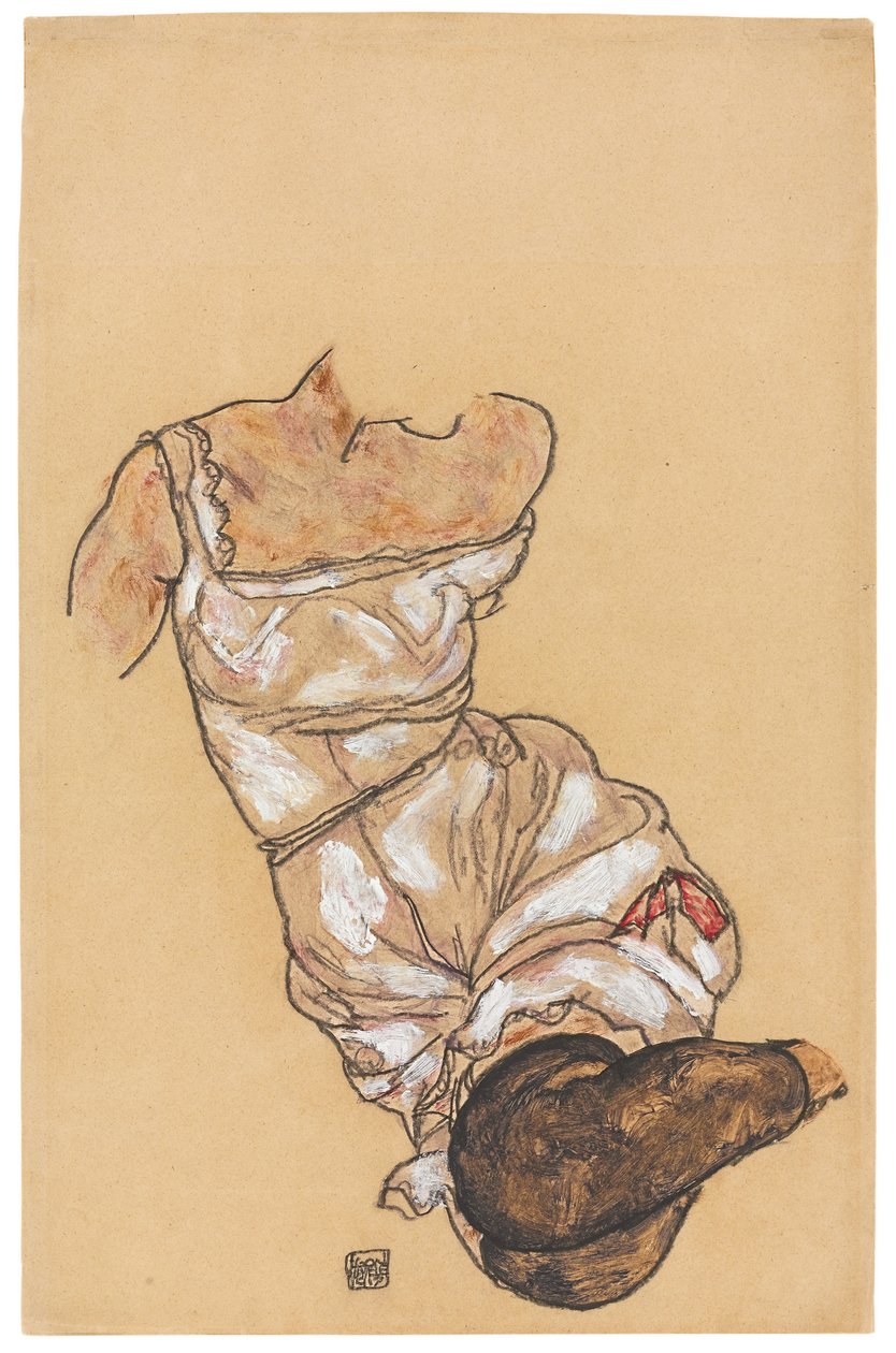 Naisten torso alusvaatteissa ja mustissa sukkahousuissa; Naisten vartalo alusvaatteissa ja mustissa sukkahousuissa, 1917 tekijältä Egon Schiele