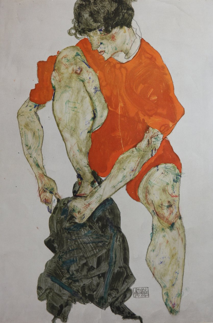 Naismalli punaisessa kaapussa, 1914. tekijältä Egon Schiele