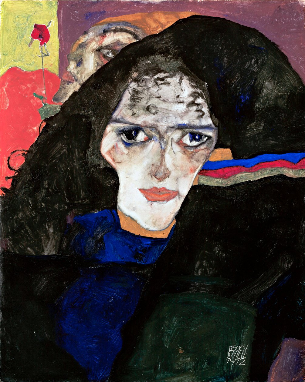 Sureva nainen - Egon Schielen (1890-1918) maalaus, öljy puulle (42,5x34 cm) tekijältä Egon Schiele
