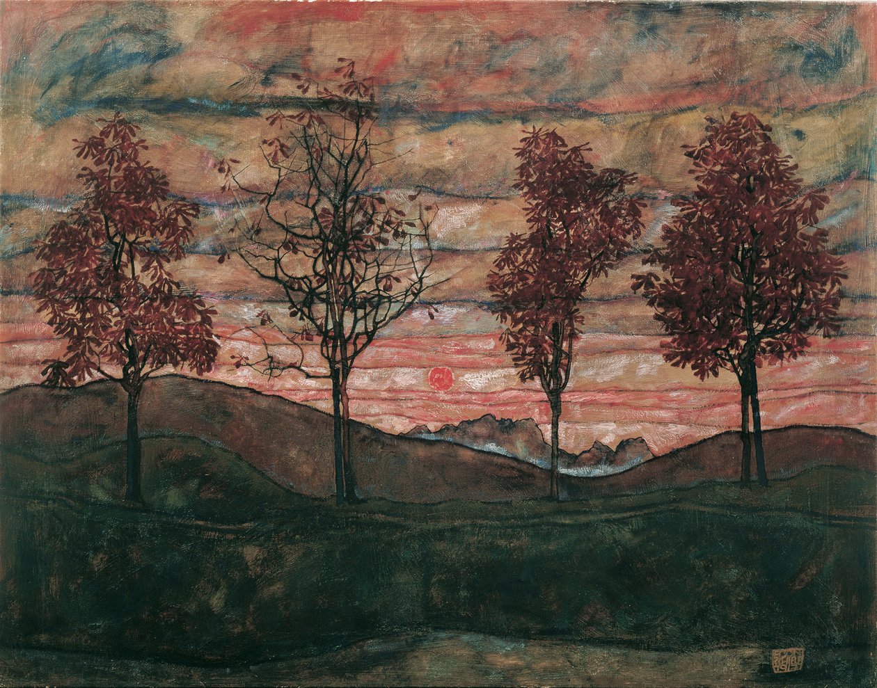Quatre arbres, 1917. finlandès tekijältä Egon Schiele