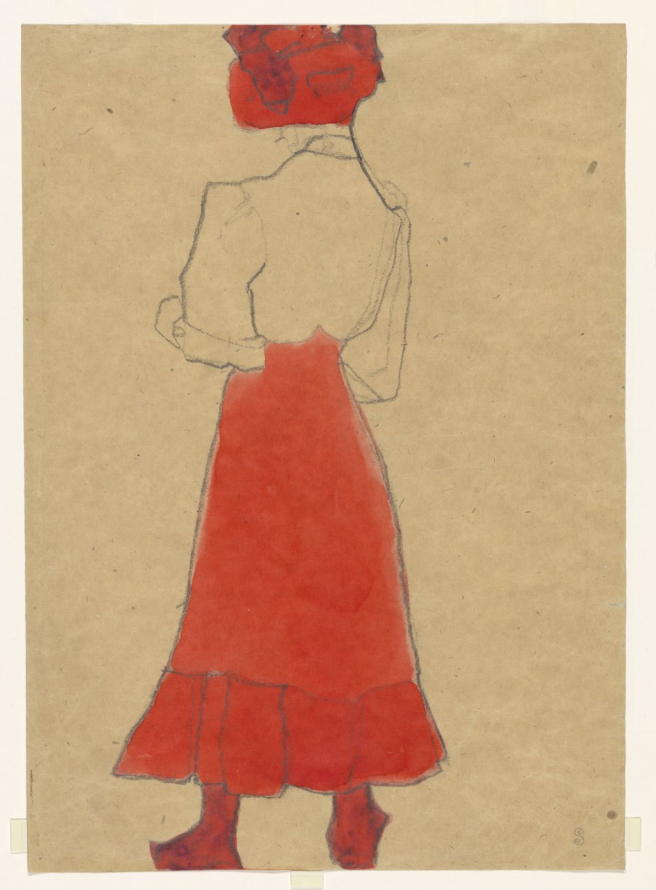 Nainen punaisessa hameessa tekijältä Egon Schiele