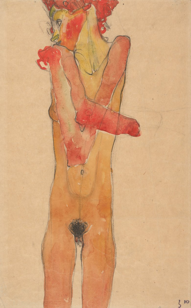 Tyttö alaston kädet ristissä, 1910 tekijältä Egon Schiele