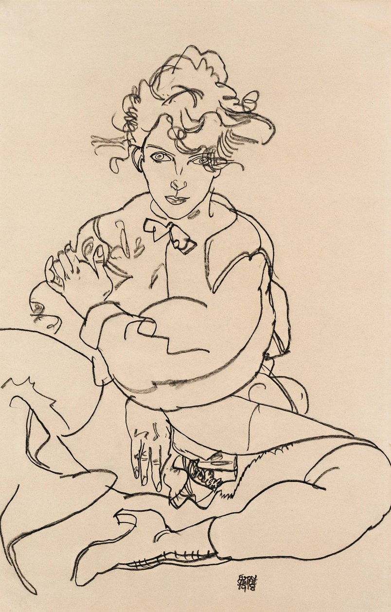 Tyttö istuu jalat levossa, 1918 tekijältä Egon Schiele