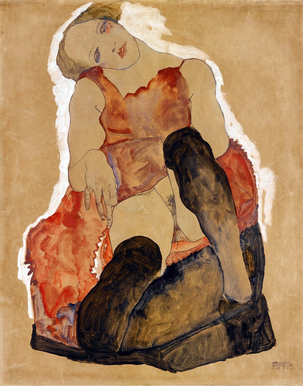 Tyttö mustilla sukkahousuilla par Schiele, Egon (1890-1918) tekijältä Egon Schiele