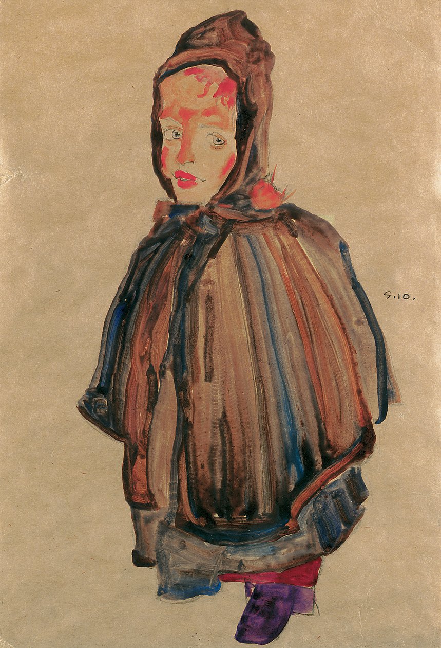 Tyttö hupulla, 1910 tekijältä Egon Schiele