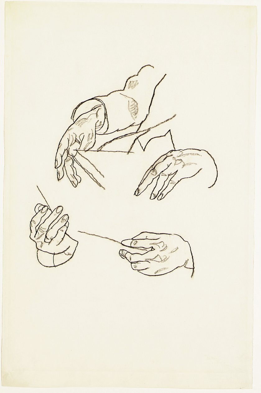 Kädet, opiskelut tohtori Hugo Kollerin muotokuvaan (liitu paperille) tekijältä Egon Schiele