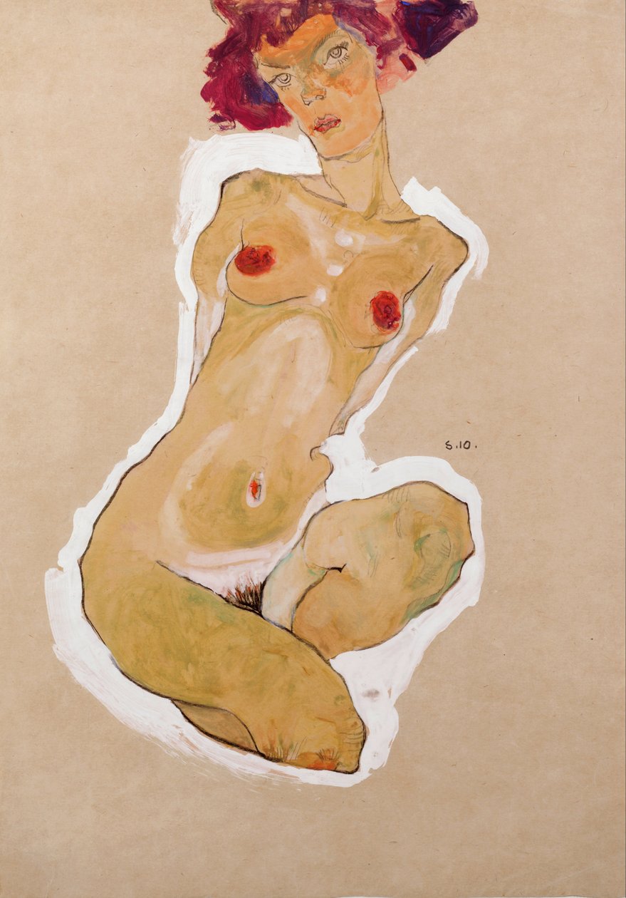 Kyykistyvä naisakti tekijältä Egon Schiele