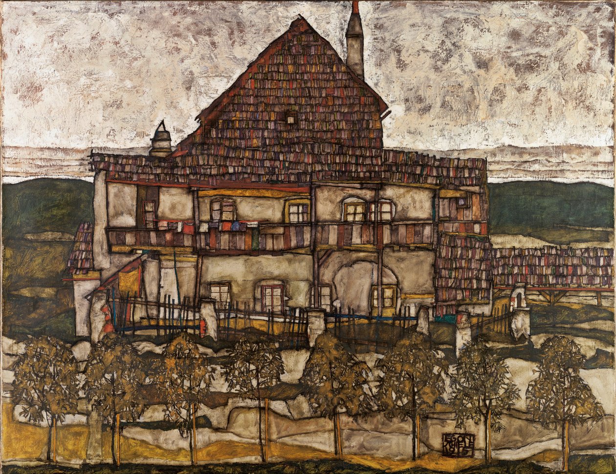 Talo kivikattoisella (vanha talo II) - Schiele, Egon (1890-1918) - 1911 - Öljy kankaalle - 110x140 - Leopold-museo, Wien tekijältä Egon Schiele