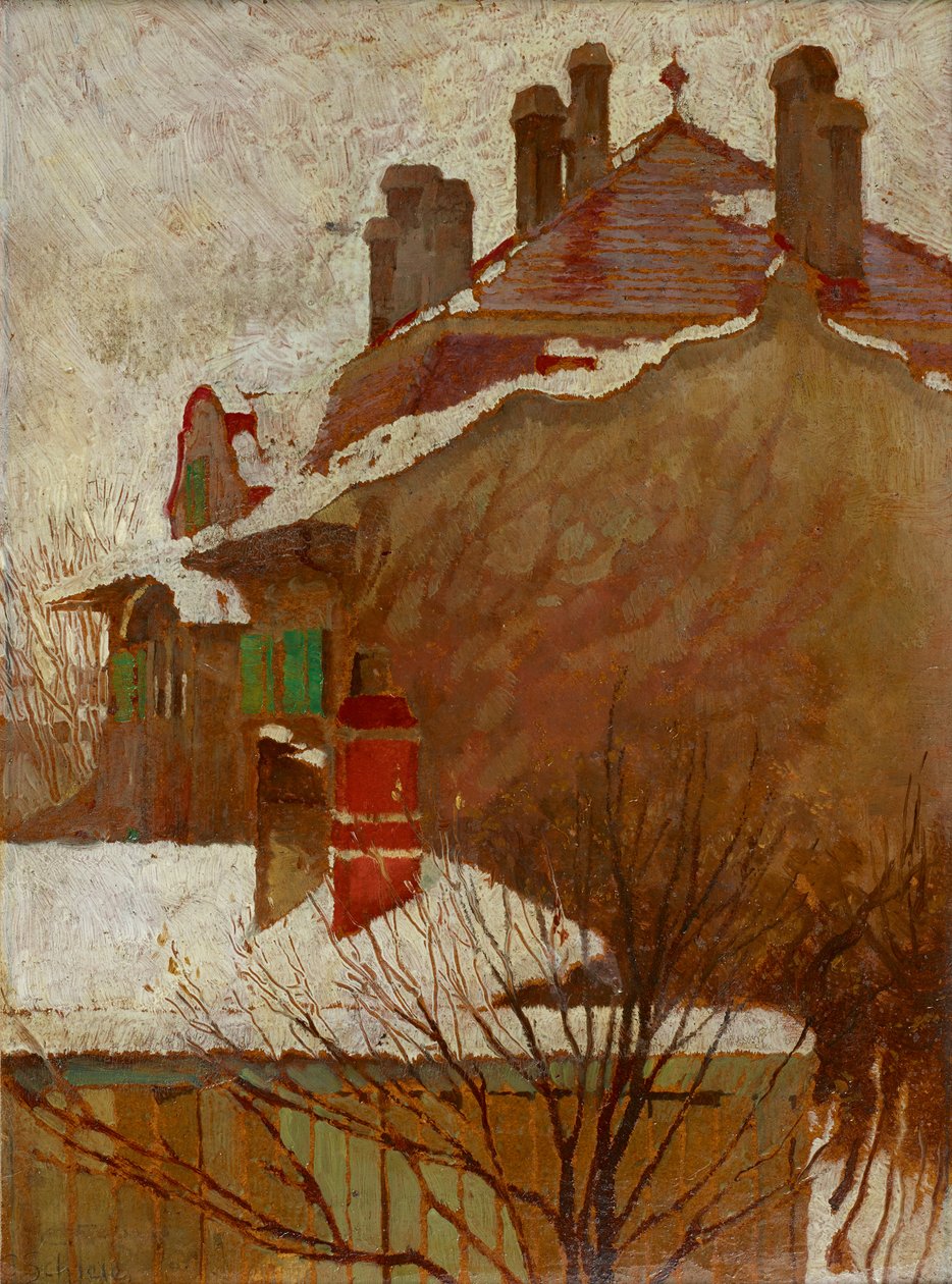 Talot talvella Näkymä ateljeelta, 1907-1908. tekijältä Egon Schiele