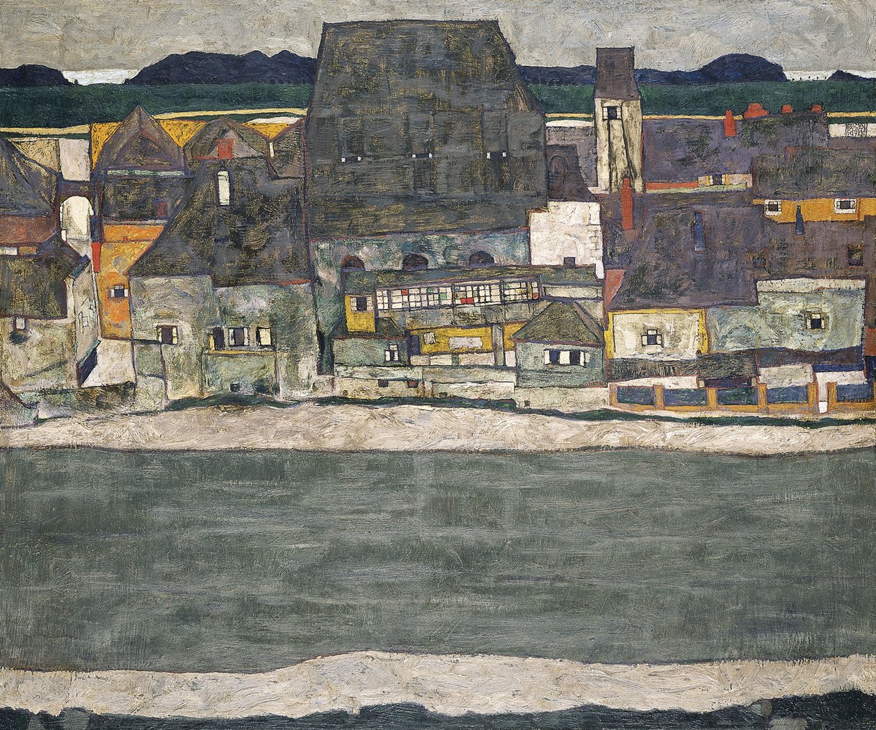 Taloja joen rannalla Vanhakaupunki, 1914 tekijältä Egon Schiele