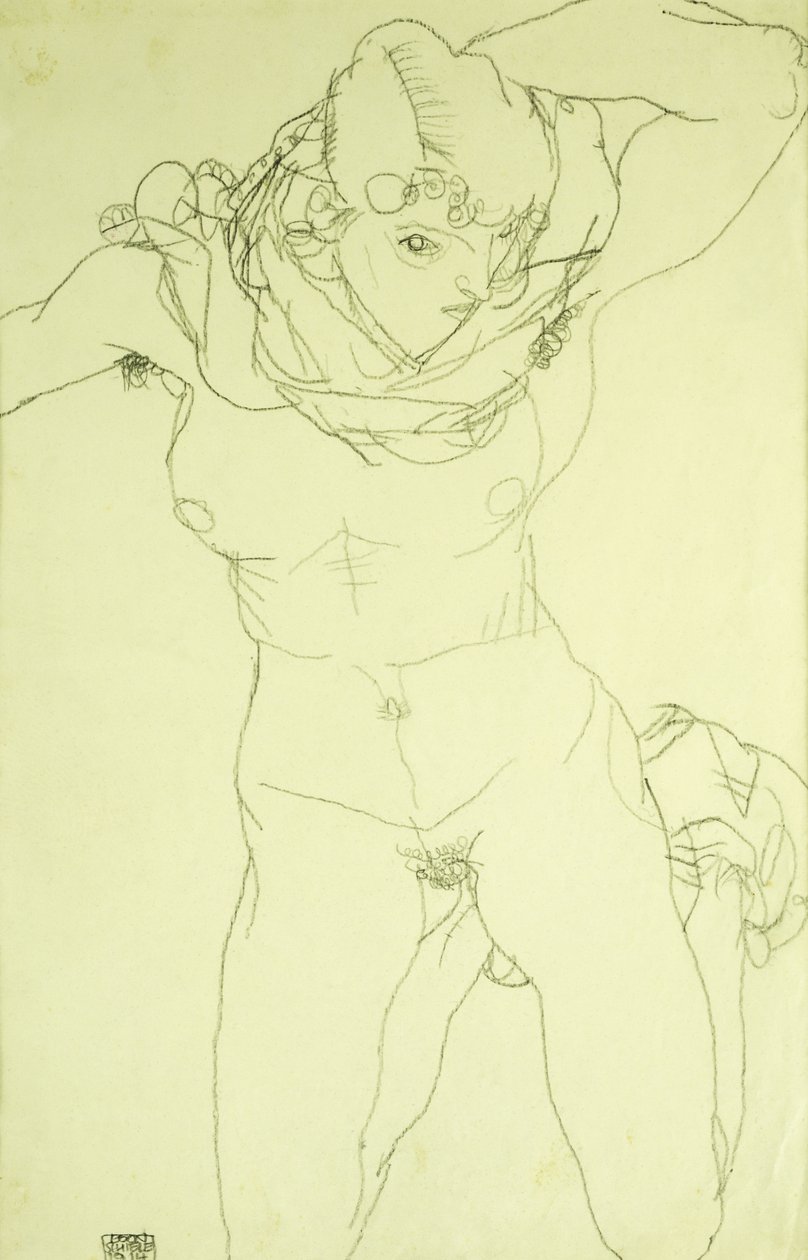 Polvistuva Nude edestä; Polvistuva alaston edestä, 1914 tekijältä Egon Schiele