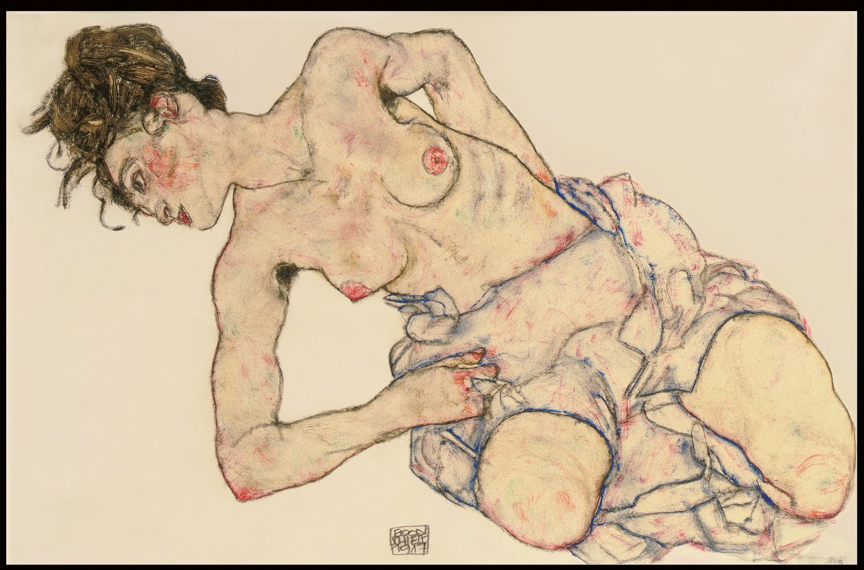 Kneider nainen puolialastona, 1917 tekijältä Egon Schiele