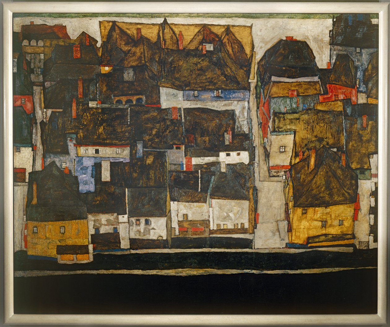 Krumlov ja Vltava - Krumlov Vltava-joella ... (öljy kankaalle) tekijältä Egon Schiele