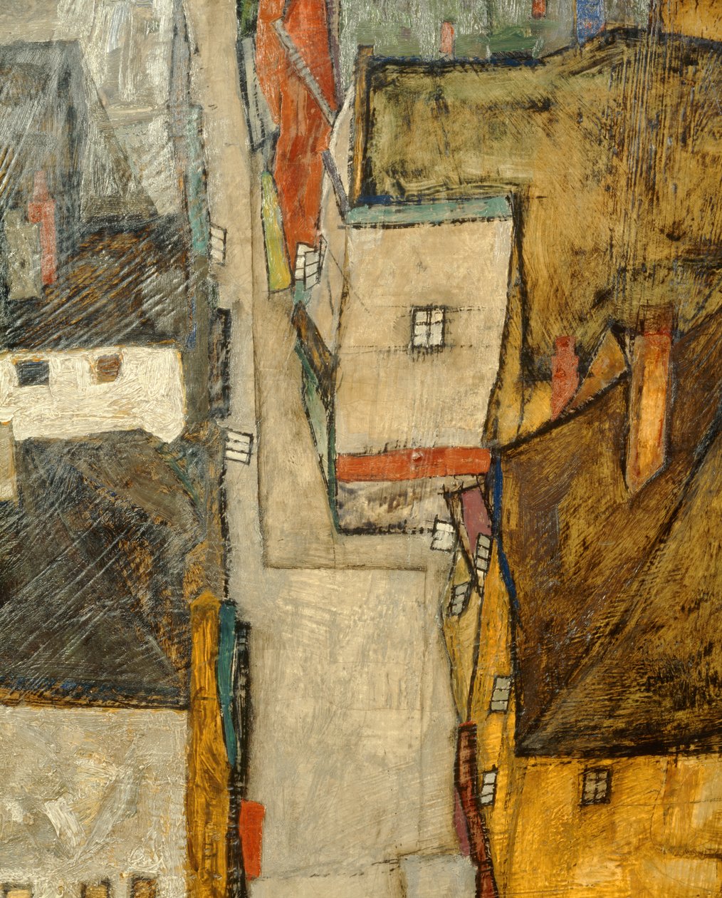 Krumau ja der Moldau Krumau Vltava-joen varrella, Tšekki ... (öljy kankaalle) tekijältä Egon Schiele