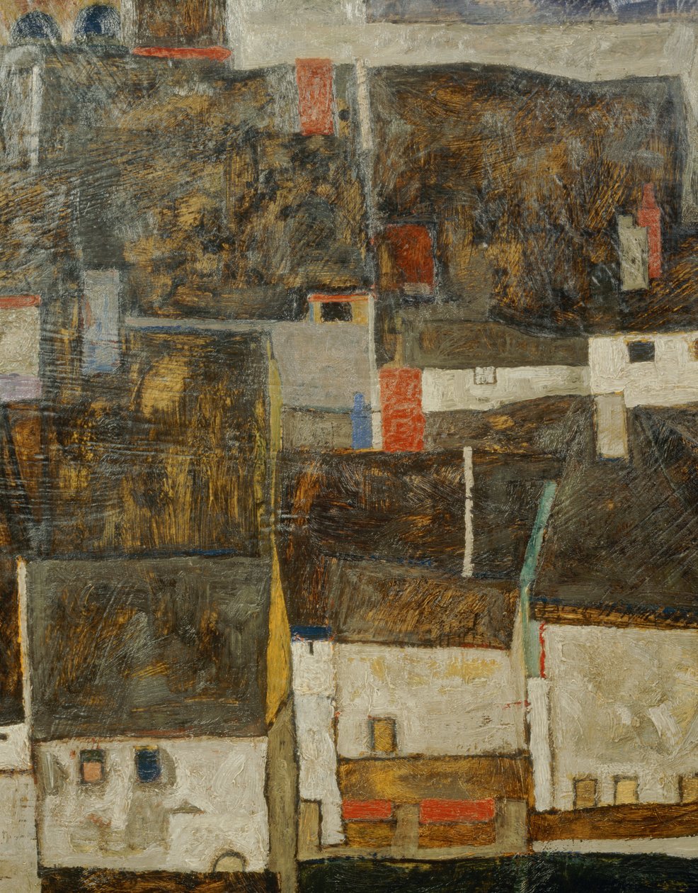 Krumau ja der Moldau Krumau Vltava-joen varrella, Tšekki ... (öljy kankaalle) tekijältä Egon Schiele
