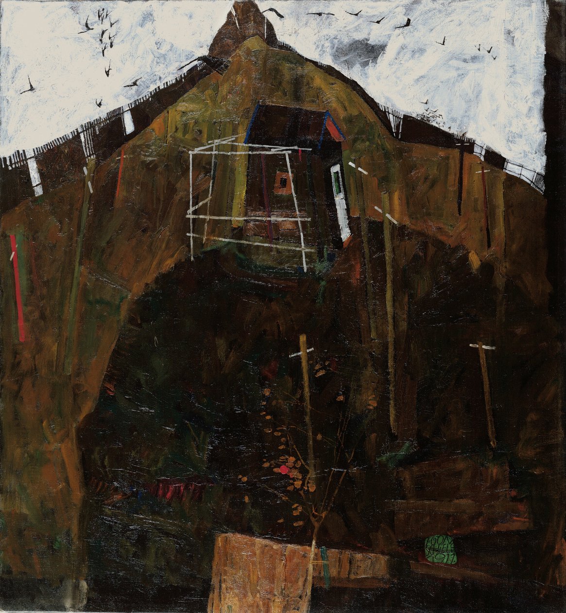 Maisema, jossa on korppi tekijältä Egon Schiele