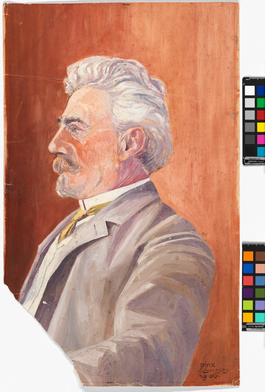 Leopold Czihaczekin profiilikuva punaisella taustalla tekijältä Egon Schiele