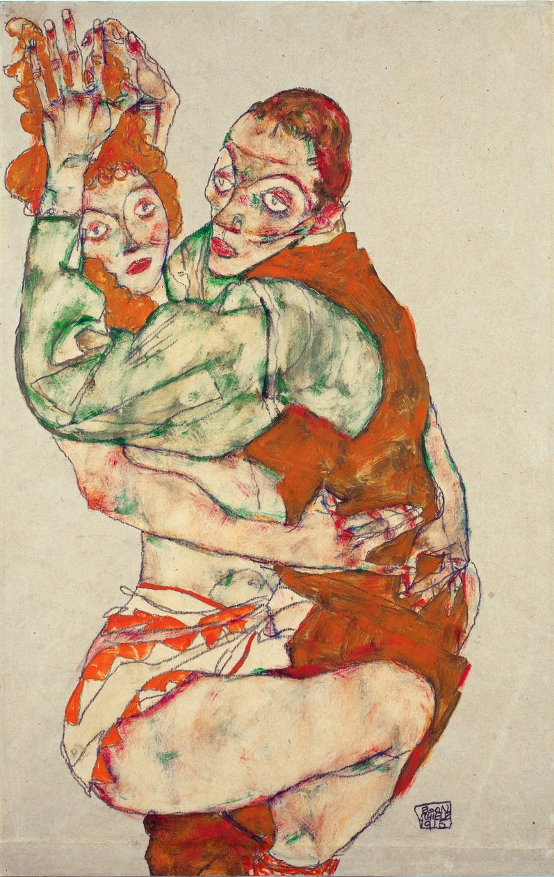Rakastelu - Schiele, Egon (1890-1918) - 1915 - musta liitu, guassi paperille - 49,6x31,7 - Leopold-museo, Wien tekijältä Egon Schiele
