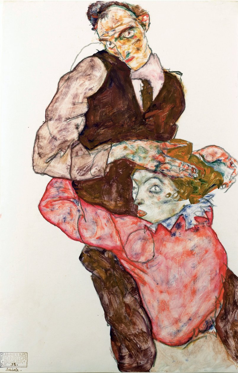 Rakastajat - Schiele, Egon (1890-1918) - 1914-1915 - Musta liitu, guassi paperille - 47,4x30,5 - Leopold-museo, Wien tekijältä Egon Schiele