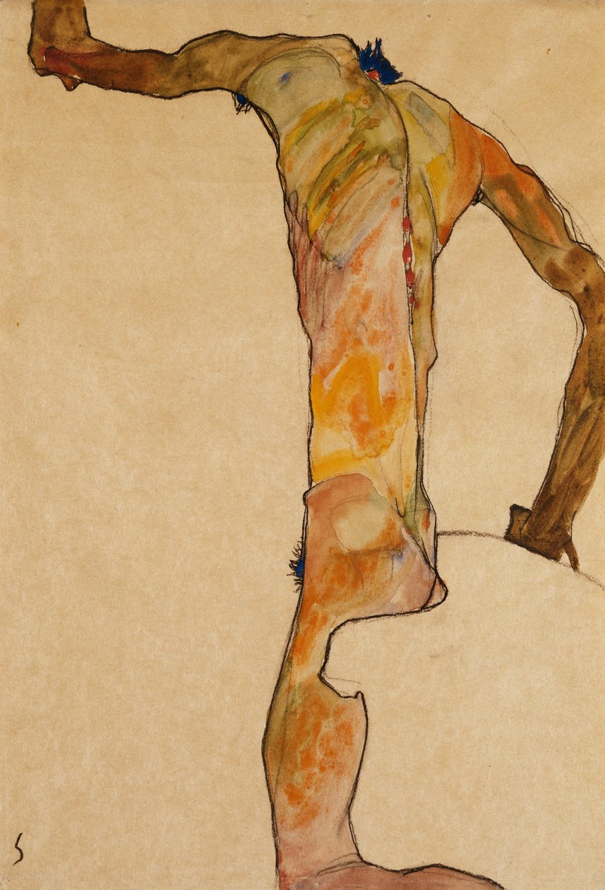 Mies alaston; Mieslaki, 1910 tekijältä Egon Schiele