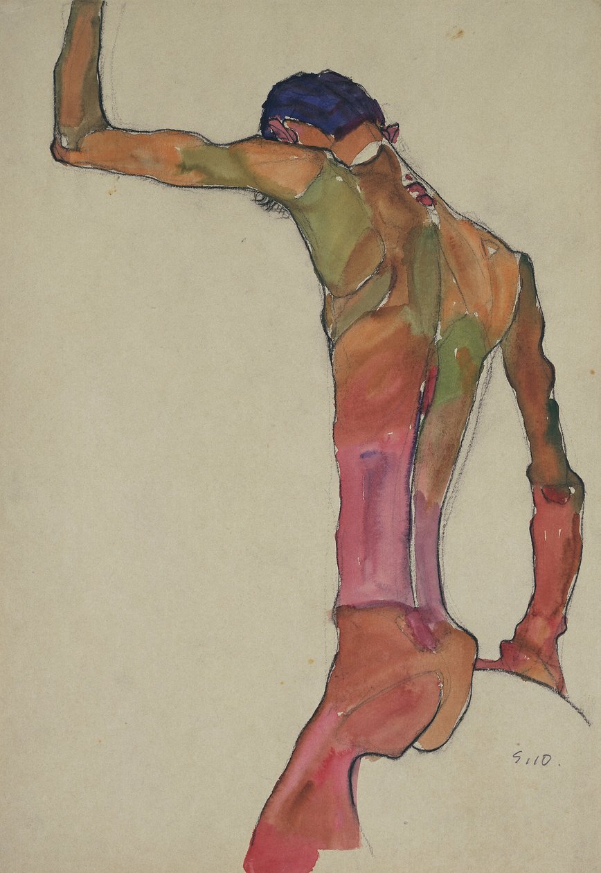 Mies alaston kädet koholla tekijältä Egon Schiele