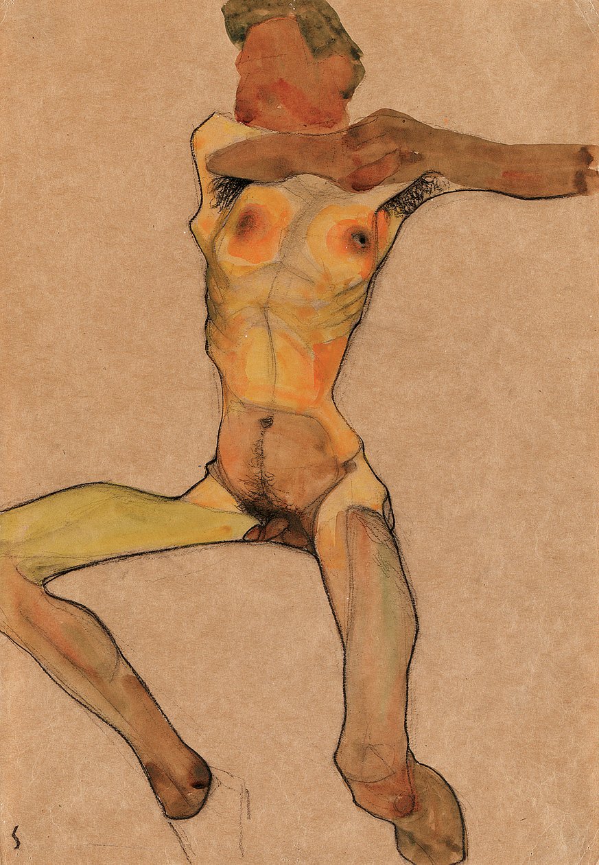 Mies alaston, keltainen, 1910 tekijältä Egon Schiele