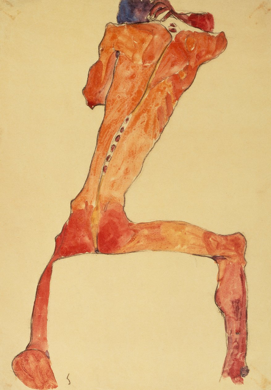 Mannerruckenhaut (kynä ja akvarelli) tekijältä Egon Schiele