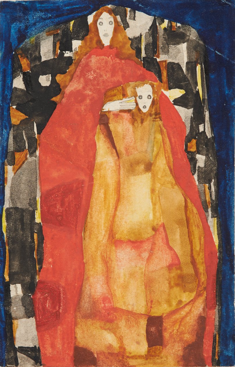 Äiti ja lapsi punaisessa takissa, 1911. tekijältä Egon Schiele
